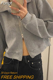 Korean Fashion Gray Zipper Sweatshirt Women Harajuku Oversized Long Sleeve Jacket Casual Tracksuit Female Crop