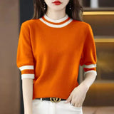 Fongt Round Collar Half-Sleeve Tight Cover Sweater Five-Point Sleeve Top Female Knitting Bottom Flying Sleeve Half-High Collar
