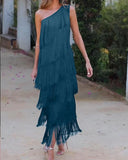 Fashion Tuxedo Slanted Shoulder Asymmetric Dress 2025 Spring And Summer