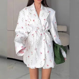 Fongt Women's Clothing 2025 Autumn And Winter Printing Loose Suit Tie With Waist Small Suit Jacket