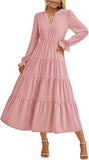 Fongt Autumn Long Dress Long Sleeve V-Neck Layered Lotle Leaves By The A-Line Cocktail Party