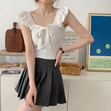 Fongt Care Machine Sling Women's Summer New Vest Solid Color Bow Tie With Short Lotus Leaf Tops