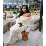 Fongt Color Beach Holiday Dress Knitted One-Word Long Dress Hooded Summer Women's Long Sleeve