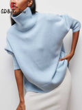 Women Turtleneck Sweater Oversize Long Sleeve Top Autumn Casual Loose Jumper White Thick Warm Knitted Pullovers for Women-Outfit