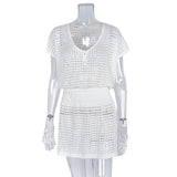 Fongt Suit New Loose Solid Color Waist Hollow Knitted Swimsuit Bikini Shirt Woman