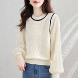 Fongt New Foreign Style Show Thin Sweater Female False Two Stitching Gauze Sleeve Knit Sweater Autumn And Winter Loose Long-Sleeved Jacket-Outfit