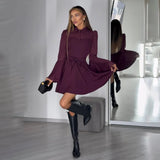 Fongt Net Horn Sleeve Dress Belt Design Black And White Multi-Color Elegant Famous Short Skirt