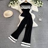 Fongt Suit Women's Korean Version Of Sleeveless Knitted Top Two Sets Of Leisure High-Rise Slim Straight Broad Leg Pants