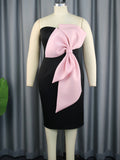 Fongt Sexy One-Word Shoulder Dress With Chest-Colored Bow Dress Dress Dress Dress