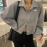 Zipper Women Cropped Jackets Fashion Letter Print Loose Sweatshirt Korean Casual Y2K Tops Harajuku All Match Lady