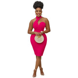 Fashion Women's Solid Color Neck Wrapped Chest Sleeveless Off-The-Shoulder Dress-Outfit