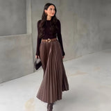 Fongt Women's Clothing Simouflide Stew Stew Stew Folding Skirt High Waist-Hanging Long Dress