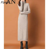 Bottoming Sweater Skirt Over The Knee 2023 Autumn and Winter New Thickened Turtleneck Knitted Dress Women