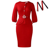 Fongt New Elegant Elastic Body Repair Collared High-Waisted Temperament With Hips Solid-Colored Dress