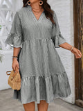 Fongt Large-Size Women's V-Neck Horn Sleeve Print