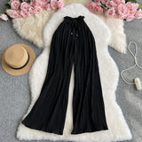 Fongt Wear A High Waist Strap With Casual Pants Female Micro Fat Large Size Show Thin Cover Meat Hanging Feeling Wide Leg Pleated Pants-Outfit