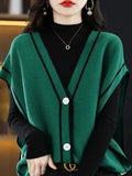 Knitted Vest Cardigan Women Elegant V-neck Sleeveless Sweater Tops Casual Knitwear Chaleco Coats New Malhas