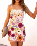 Spring And Summer New Gorgeous Temperament Three-Dimensional Flower Embroidery Sling Skirt Small Dress