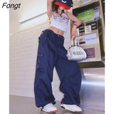 Vintage Cargo Pants Y2k Parachute Streetwear Women Harajuku Drawstring Trousers Jogger Aesthetic Baggy Loose