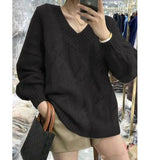 Basic Oversize Cotton Thick Sweater Autumn Loose Cashmere Sweater Elegant Long Sleeve V-neck Warm Pullovers Female