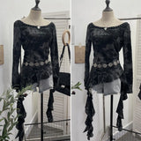Fongt Shooting Niche Does Not Hit The Wasteland Hottie Wearing Hooded Holes Long Sleeves Irregular Ribbon Clothing 9297