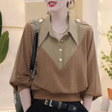 Women's Clothing Vintage Turn-down Collar Blouse Autumn Winter New Commute Fake Two Pieces Patchwork Loose Stylish Epaulet Shirt-Outfit