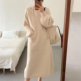 Fongt In The Long Bathroom Dress Female Autumn Dong 2024 New Loose Knit Wool Dress With Dress Inside Thick-Outfit
