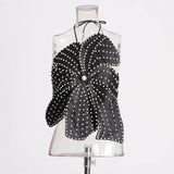 Fongt Hot Girl Designer Autumn 2024 New Hanging Neck Three-Dimensional Flower Nail Bead Pearl Wipe Chest Top-Outfit