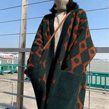 New 2020 Autumn Winter Women's Sweater Korean Big Pockets Fashionable Oversize Contrasting Long Cardigans
