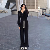 Women's Tracksuit Two Piece Sets Female Loose Hooded Long Sleeve Tops + Wide Leg Pants Elegant Suits Ladies Outfits Matching