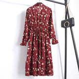 Floral Printed Chiffon Shirt Long Sleeve Bow Midi