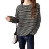 Striped Sweater Women's Spring And Autumn 2023 Early Autumn New Round Collar Loose Knitted Long-Sleeved Blouse Thin