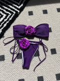 2024 New Solid-Colored Rose Breast Drawstring Strap Split Swimsuit