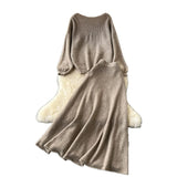 Fongt Windy Woman Languid Languid Breeze With Long-Sleeved Knitted Shirt + High Waist Swing Sweater Half-Dress Skirt