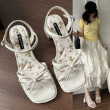 Fongt Water Drill Thick Heel Sandals Women 2025 Summer New Heel With Skirts Plus-Size High-Heeled Fashion Sandals