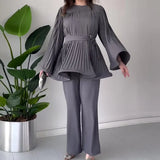 Fongt 2025 New Round-Neck Bat Sleeve Folding Top-Up Temperament Elegant Set