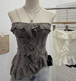 Real Shooting Wasteland Wind Thoracic Thoracic Do Old Hole Irregular Lotus Leaf Side Vest Millennial Babes Sleeveless Top