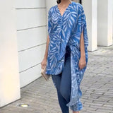 Fongt Summer New Fashion Print Niche Irregular Loose Chiffon Shirt Jacket-Outfit