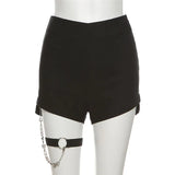 Dark Gothic Grunge Black Punk Women Shorts Mall Goth High Waist Chain Patchwork Bottoms Slim Fashion Streetwear Summer