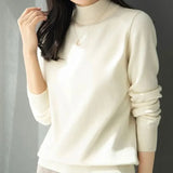 Loose Solid Color Screw Thread Sweaters Commute All-match Half High Collar Autumn Winter Thick Long Sleeve Knitted Jumpers-Outfit