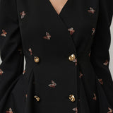 Fongt Fashion Ballet Elements Design Floral Thorn Dress Dress Women's High-End Butterfly Embroidery V-Neck Long Sleeve