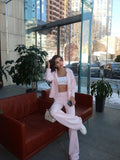 Fongt Sweater Set Women Loose Soft Jacket Sweater Cardigan + Wide Leg Pants Two Sets