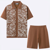 Fongt Men's Knitted POLO Shirt Set Casual Knitted Two-Piece Set