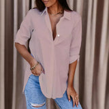 Fongt Explosion Autumn Simple Long Sleeve V-Neck Button Lady Shirt Shirt Woman