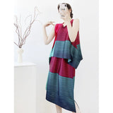 Fongt Wear Three Houses Folded 2025 Sleeveless Splicing Ribbon Loose Top High Waist Folded Skirt Rainbow