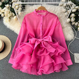 Fongt Chic Top Women's Autumn Dress New Lotus Side Of The Ocean Design Bow Tied With Niche Shirt