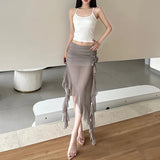 2024 Summer New Women's Net Yarn Bag Hip Three-Dimensional Flower Body Irregular Side Half