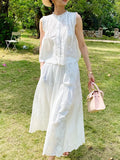 Fongt New Small Fragrant Suit Female French Temperament Embroidered Vest Top + White Skirt
