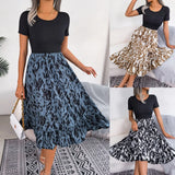 Fongt Wind Shooting Spring And Summer Leisure Leopard-Print Lotus Leaf Side Long Dress Women's Clothing