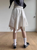 Simple White Skirt for Women Spring Irregular Mid-length Tassel Skirts Y2k E-Girl High Waist A-line Faldas Mujer-Outfit